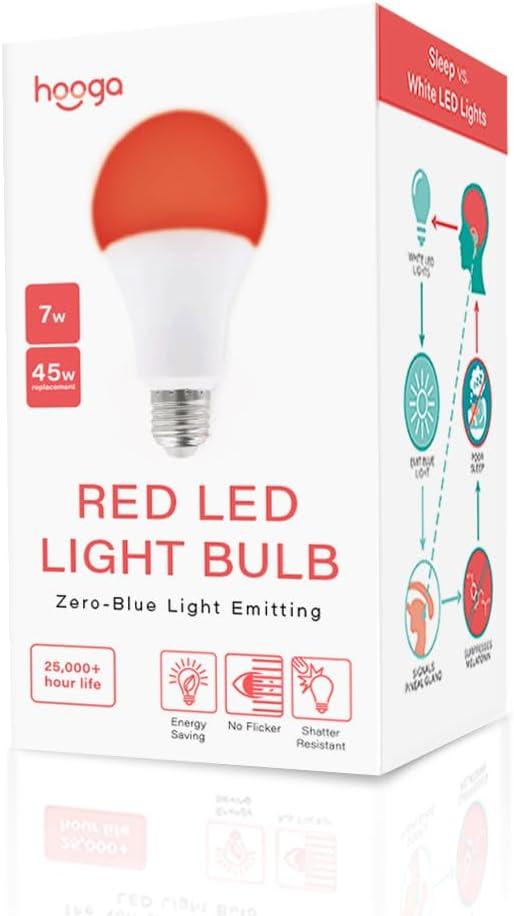 Hooga Sleep Light Bulb - Blue Light Blocking Red Night Light, 625nm for Healthy Sleep - Baby Nursery, 7W LED, 45W Replacement Single