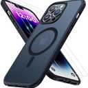 Iokmax Magnetic for iPhone 14 Pro Max Case [Compatible with MagSafe]with 2X Screen Protector, Military-Grade Slim Shockproof Phone Cover Translucent Matte Anti-Fingerprint Anti-Scratch,6.7 inch,Black