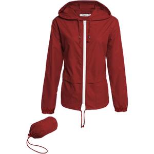 Hount Women's Lightweight Hooded Raincoat Waterproof Packable Active Outdoor Rain Jacket (S-3XL) (Wine Red)