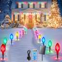 Minetom Solar Double C9 Christmas Pathway Lights Outdoor -16FT 10 LED C9 Christmas Pathway Lights with Timer,8 Modes, Solar Christma Outdoor Decorations for Lawn Walkway Outside Holiday, Multicolor