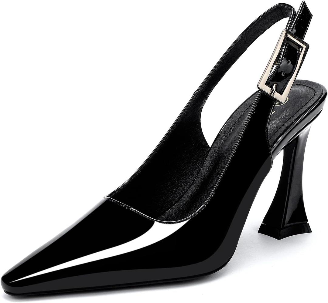 Women's Slingback 3In Kitten Heel Comfortable Closed Toe Pumps Dress Shoes for Women (8.5, Black)