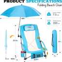Low Beach Chair with Umbrella High Back Folding Camping Chair for Adults Breathable Mesh Seat and Back with Padded Headrest Cup Holder Storage Pocket Adjustable Tilt Sunshade Portable for Beach