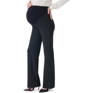 FIRST WAY Women's Maternity Dress Pants - Over The Belly Stretchy Pregnancy Bootcut Work Pants with Pockets 30" Inseam Charcoal, Medium 