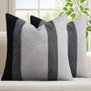 Adabana Modern Pillow Covers 18x18 Set of 2 Farmhouse Decor Patchwork Linen Cushion Covers for Living Room Couch Bed Black and Grey