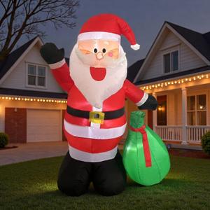 5 FT Christmas Inflatables Santa Claus Outdoor Decorations Blow Up Yard Snowman Sit with Colorful Boxes with Built-in LEDs for Garden Lawn Indoor Party Decor