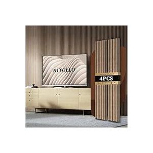 RITOLLO 4-Piece Wood Slat Panels for Wall 94.5"×11" Acoustic Panels for Interior Wall Decor 3D Fluted Sound Absorbing Panel - Natural Walnut