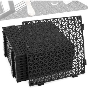 12 Pcs Drainage Mat Modular Interlocking Cushion 11.8" x 11.8" Garage Floor Tiles Non-Slip Splicing Rubber Floor Tiles for Drain, Deck, Pool, Outdoor/Indoor (Black)