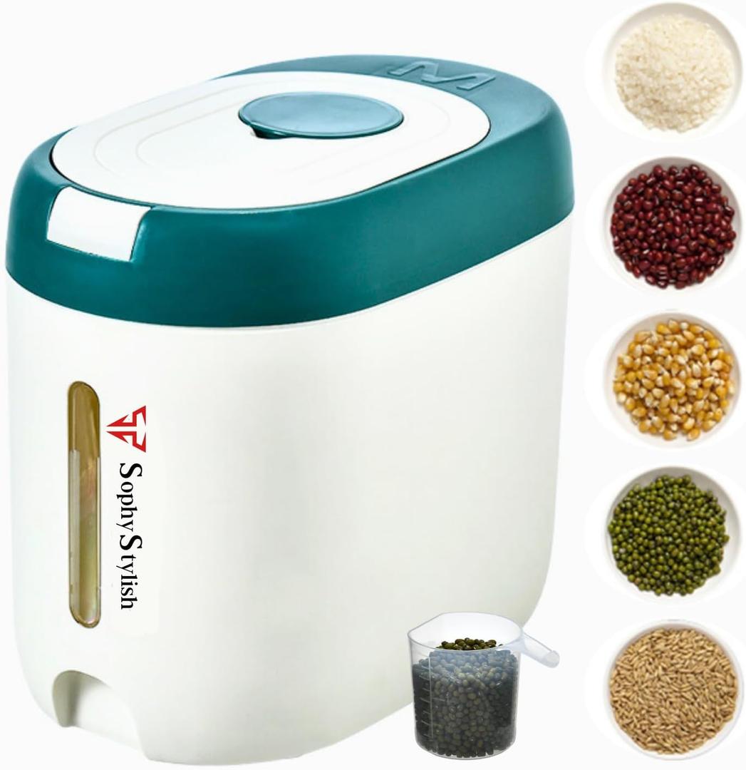 Kitchen Airtight Food Storage Container with Lid for Rice, Cereal, Flour, Sugar, Grains and Dog Food Storage - 22 lbs, Green