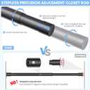 Closet Rods for Hanging Clothes, 17 to 54 Inch Stepless Adjustable Closet Rod, 1.3 Inch Diameter Metal Heavy Duty Closet Hanging Rod for Closet Wardrobes Laundry RV, Black
