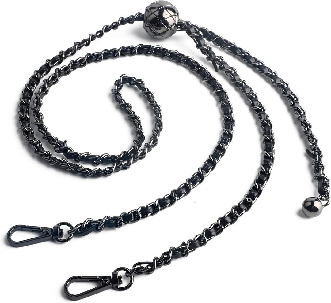 Thin Purse Chain Strap Adjustable - Replacement for Small Shoulder Crossbody Bag, 51 Inches Long Black