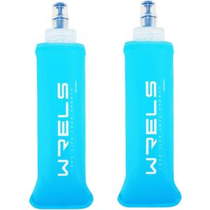 Folding Soft Flask Portable Collapsible Running Lightweight Water Bottle for Outdoor Sports,Travel with Mouthpeice Cover (250ml/8.45oz-2 Pack-Light Blue)
