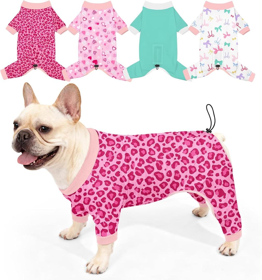 Bienbee Dog Pajamas, 4 Pack Dog Recovery Suit Shedding Suit Cute Soft Puppy Clothes Dogs Pjs Onesies Jammies Adjustable Breathable & Stretchy Clothes for Large Dogs Girl Boy Puppy-L