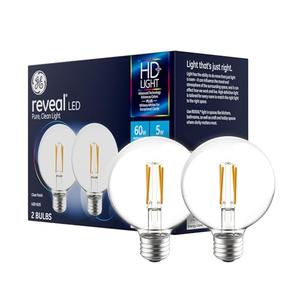 GE Reveal LED Light Bulbs, 60 Watt, G25 Globe Bulbs, Medium Base (2 Pack)