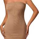 ACOSAP Women's Sexy Strapless See Through Bodycon Dress Novelty Mesh Sheer Club Party Mini Dress (Nude) S