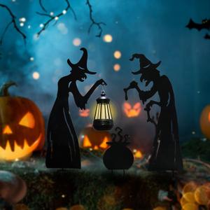 Halloween Solar Light Outdoor, Witch Shaped 3 Pack Retro Warm White LED Lights Waterproof, Stake Lights for Walkway, Yard, Lawn, Patio, Porch, Garden Decoration.