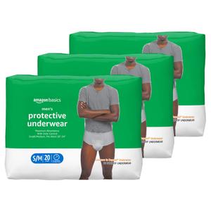 Basics Incontinence Underwear for Men, Maximum Absorbency, Small/Medium, 60 Count (3 Packs of 20)