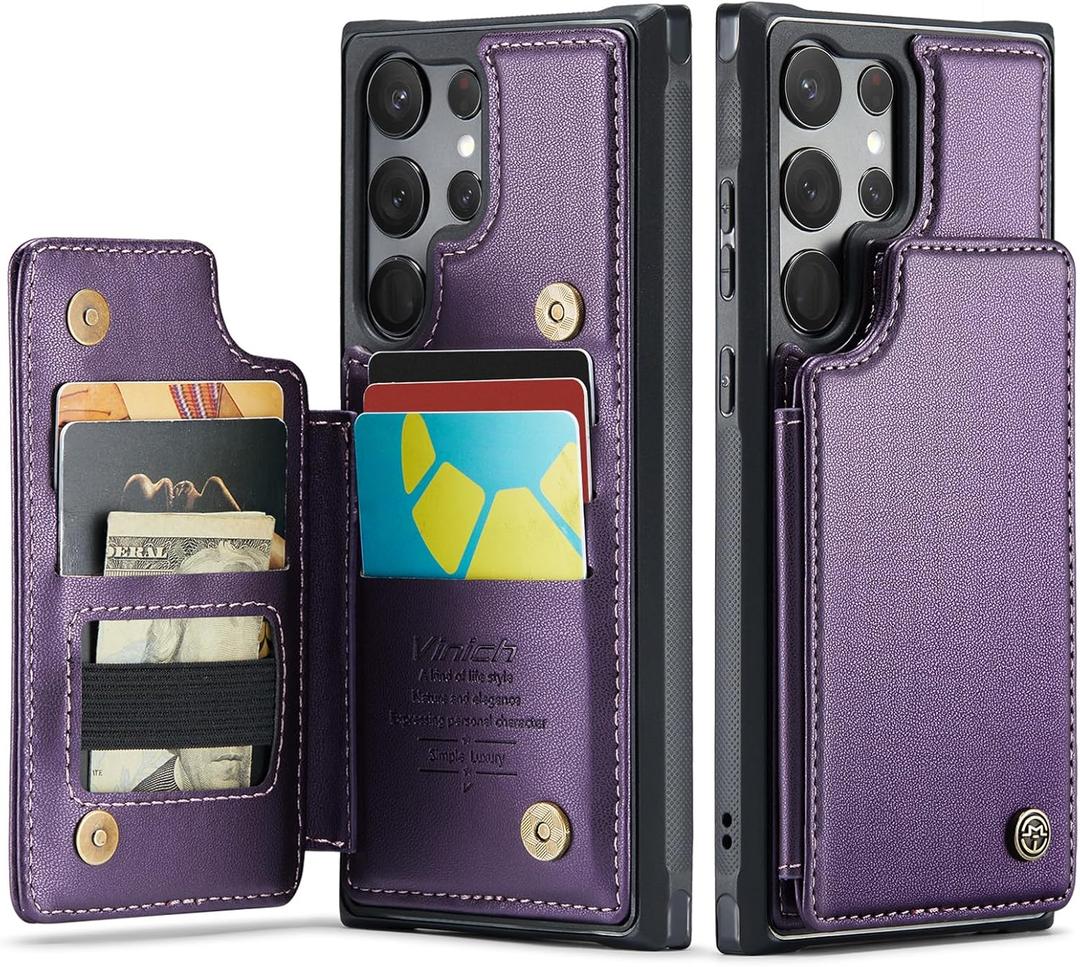 Vinich for Samsung Galaxy S23 Ultra Wallet Case with Card Holder, RFID Blocking Credit Slots Kickstand Shockproof Phone Cover for Women Men, Purple