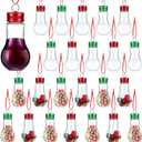 Sliner 24 Pcs Christmas Booze Balls with Ribbons Clear Plastic Fillable Christmas Bulbs Ornaments Plastic Fillable Light Bulbs with Screw Top for Crafts Xmas Tree Party Favors