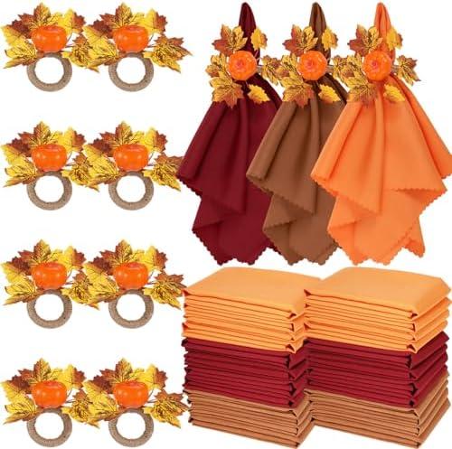 LemonRoad 36 Pcs Fall Cloth Napkins and Napkin Ring Holders, Autumn Reusable Fabric with Wooden Maple Leaf Pumpkin Napkin Rings for Thanksgiving Table Decor Fall Banquet Holiday Dinner Party Supply LemonRoad 36 Pcs Fall Cloth Napkins and Napkin Ring Holders, Autumn Reusable Fabric with Wooden Maple Leaf Pumpkin Napkin Rings for Thanksgiving Table Decor Fall Banquet Holiday Dinner Party Supply