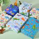 2 x Titiweet Dinosaur Birthday Wrapping Paper, 6 Large Sheets, 39.4 x 27.6 Inches Each, Dinosaur Birthday Gift Wrap