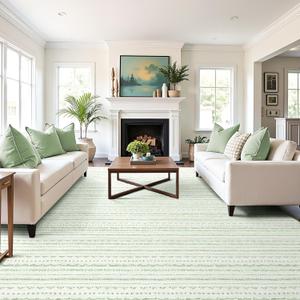 Sage Green Area Rugs 10x14 Living Room, Boho Rugs for Living Room Moroccan Large Rug Farmhouse Washable Rug with Non-Slip Backing, Neutral Morden Indoor Carpet for Bedroom Dining Room (10'x14')