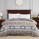 CASAAGUSTO Boho Sherpa Throw Blanket, Aztec King Size Blanket, Ultra Soft, Warm, Cozy, Plush, Thick Fleece Bohemian Throw Blanket for Couch, Bed, Sofa (Blue Grey 108 * 90 Inch)