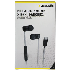 Acoustix Premium Sound Wired Stereo Earbuds with USB-C Connector - Gray / Black