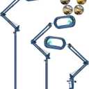 10X Rectangle Magnifying Glass with Light and Stand, 5 * 3 Inch Real Glass 5 Color Modes Stepless Dimmable LED Floor Lamp, 3-in-1 Large Lighted Magnifier for Reading Painting Craft Close Work - Blue