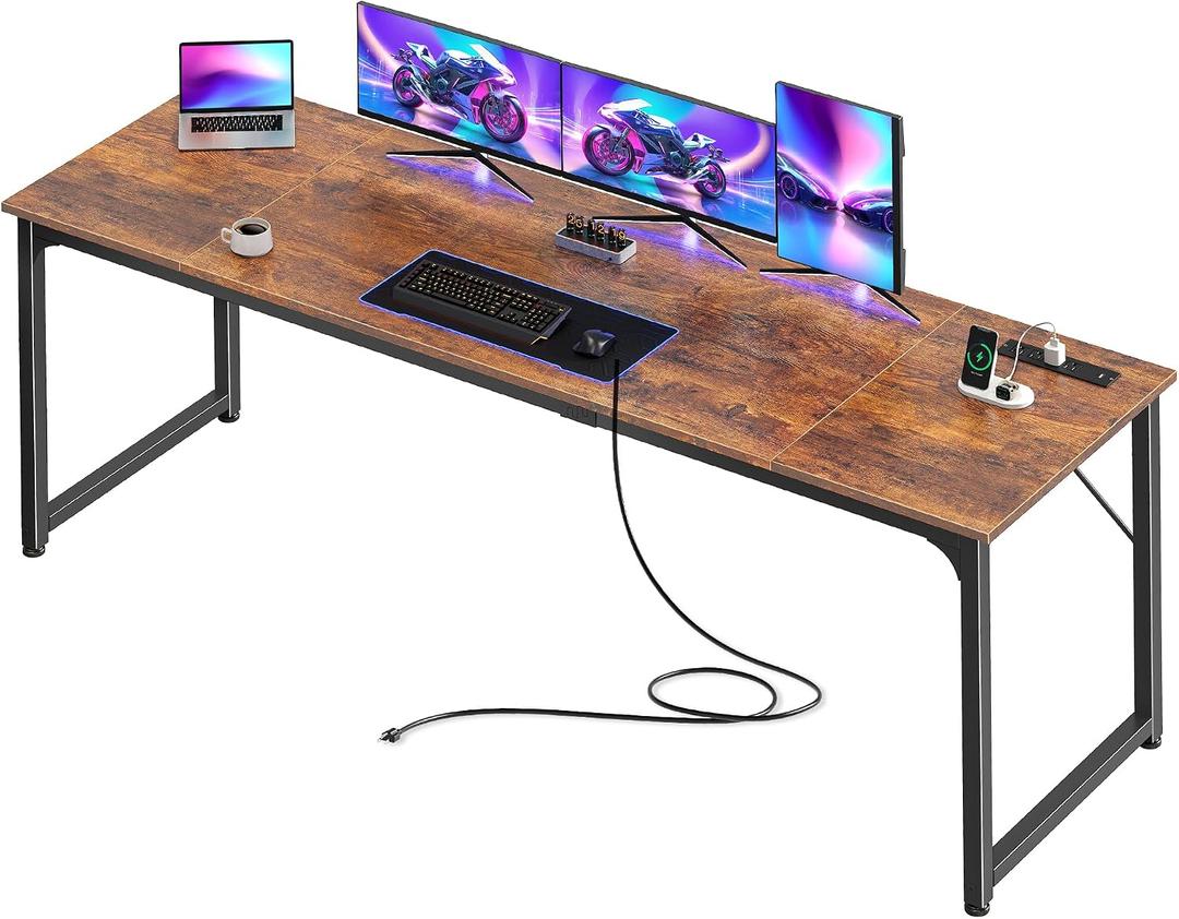 PRAISUN 80 X 24 Inch Computer Desk, Power Outlets, USB-C, Rustic Brown