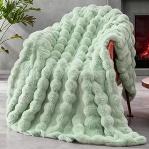 Faux Fur Throw Blanket for Couch, 1000 GSM Cozy Fuzzy Fluffy Soft Plush Thick Bubble Sherpa Blanket for Sofa Bedroom Living Room, Mothers Day Birthday Gifts for Women Home Decor (50*60, Sage Green)