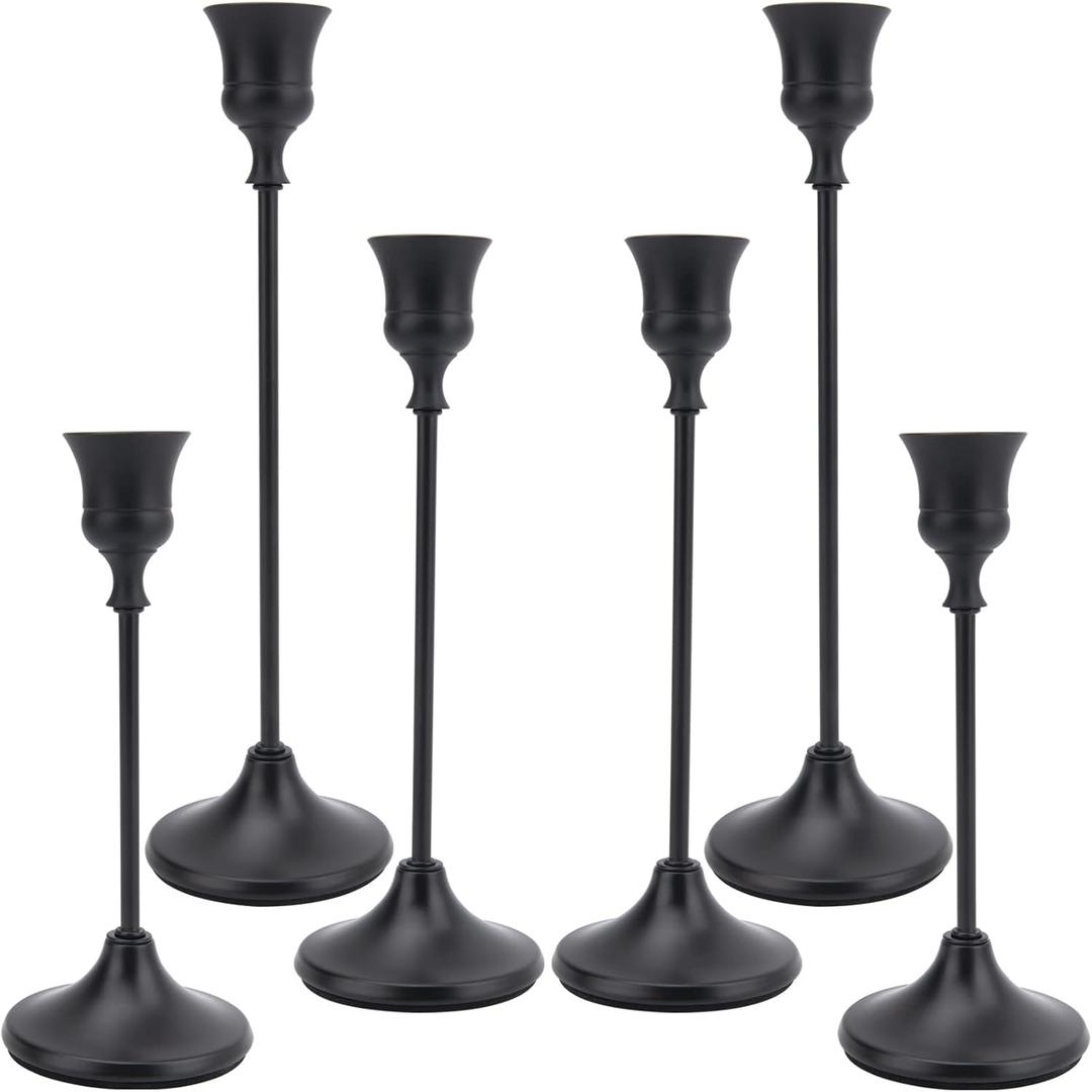 Black Candle Holders Set of 6, Candle Stick Candle Holder Black, Matte Black Taper Candle Holders for Home Decor, Wedding, Dinning, Party