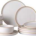 GBHOME Ceramic Dinnerware Sets for 4, 12 Pieces Stoneware Plates and Bowls Sets, Scratch Resistant Dishes, Dishwasher & Microwave Safe, Reactive Glaze-White