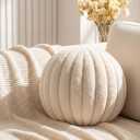 Youyole 11.8 inch Plush Fluffy Ball Pillow Cream White Stripe Pumpkin Shaped Throw Decorative Pillows for Couch, Sofa, Bedroom Home Office Party Favor Gifts