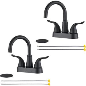 KPW Bathroom Sink Faucet 2 or 3 Hole Matte Black 4 Inch ABS Plastic Non-Metallic Lavatory Bathroom Faucet with Pop Up, 2 Pack (Two Handle)