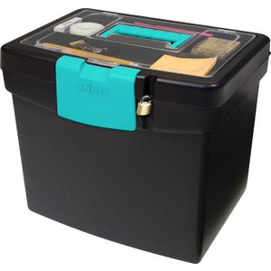 Storex File Storage Box with XL Storage Lid, 10-7/8 x 13-1/4 x 11 Inches, Black/Teal