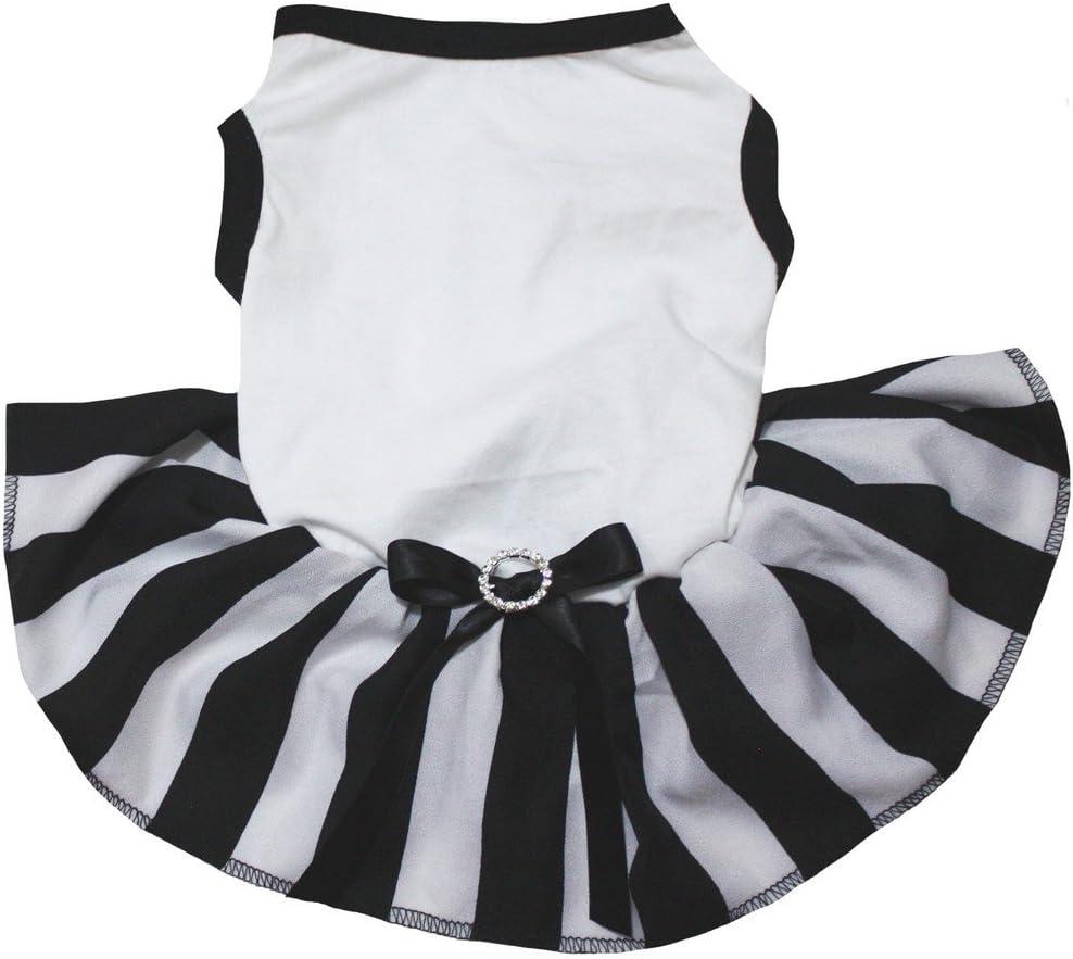 Petitebella Plain Shirt Black White Striped Tutu Puppy Dog Dress (White/Stripes, Medium)