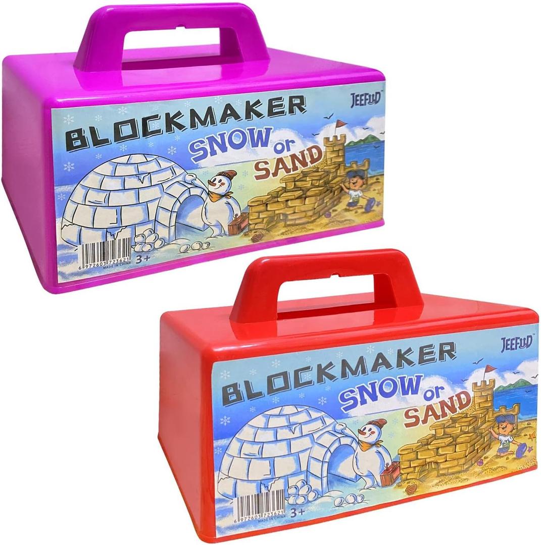 JEEFUD Snow Block Maker, Sand Castle Mold, Beach Snow Building Kit Toys Winter Outdoor Toys Christmas Gift for Kids, 2 Pack (Red & Purple)
