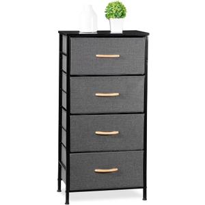 4 Drawer Storage Units Tower, Organizer Cabinet Dresser Furniture with Wood Top for Bedroom, Living Room, Closet, Hallway, Entryway, Nursery Room(Dark Grey)