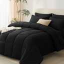 CozyLux Comforters Queen Size Set - 7 Pieces Bed in a Bag Black Queen, Complete Bedding Sets Bed Set for All Season with Down Alternative Comforter, Sheets, Pillowcases & Shams