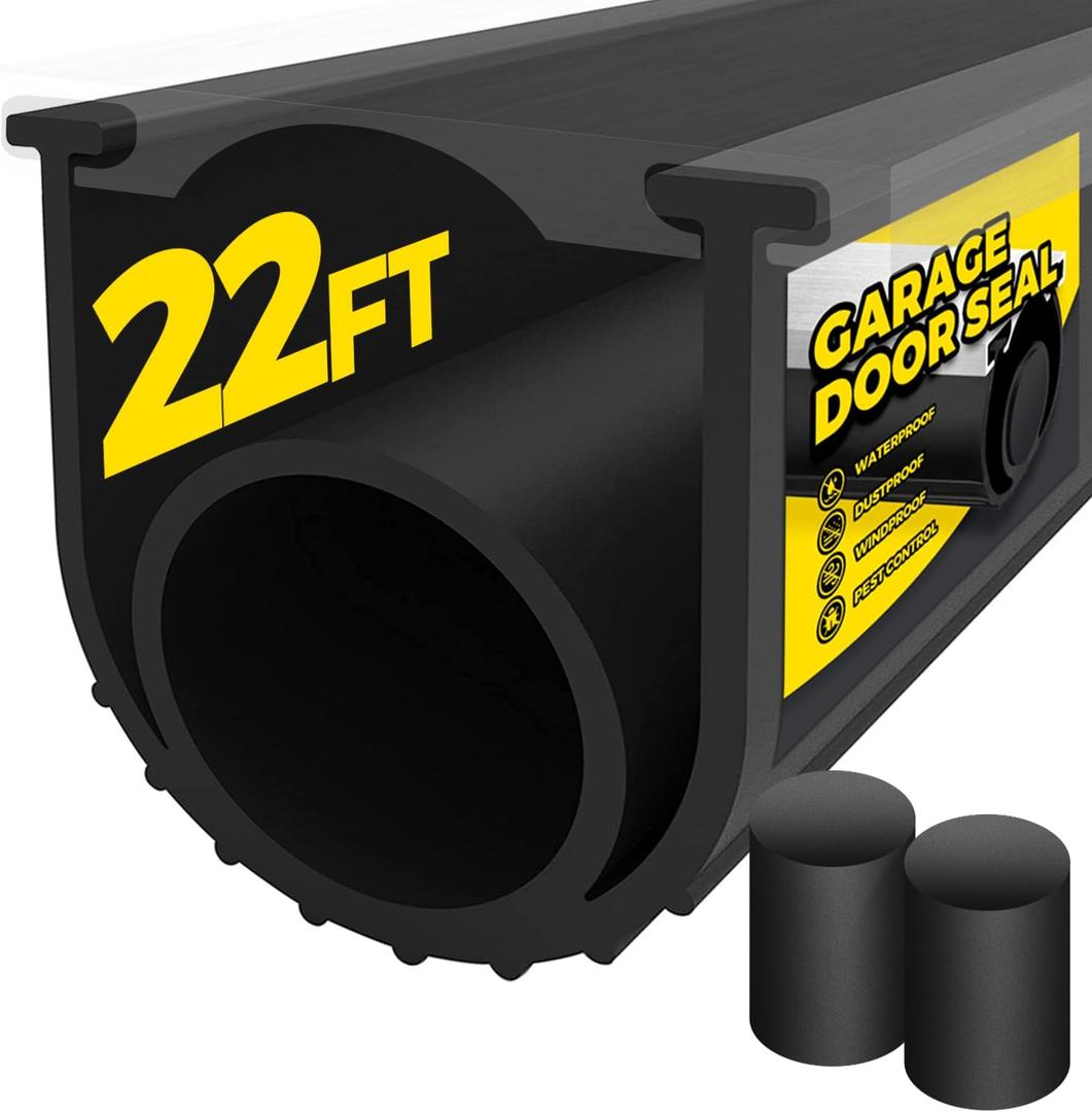 Holikme Garage Door Seals Bottom Rubber,Weather Stripping Kit Seal Strip Replacement, 5/16 Inch T-End, 4 1/8 Inch Width (22Ft, Black)