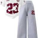 Azmxynol Tween Girls Clothes Short Sleeve Graphic T-Shirt Top + Sweatpant 2 Piece Outfit Set, Size 12-13Years