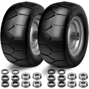 Upgrade 11x6.00-5 Flat Free Tires,2 PCS Solid Zero Turn Mowers Front Tire with 3/4" 5/8" 1/2" Bearings,6"- 8"Center Hub for Johh Deere, Cub Cadet,Bad Boy Mower,Zero Turn Riding Mower Tires,400lbs (11x6-5 Y Pattern Anti Slip(Silver Rim), Silver)