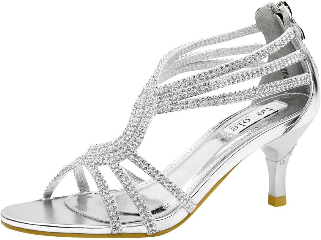 SheSole Women's Low Heel Dance Wedding Sandals Strappy Dress Shoes Silver Gold Heel (9.5) SheSole Women's Low Heel Dance Wedding Sandals Strappy Dress Shoes Silver Gold Heel (9.5)