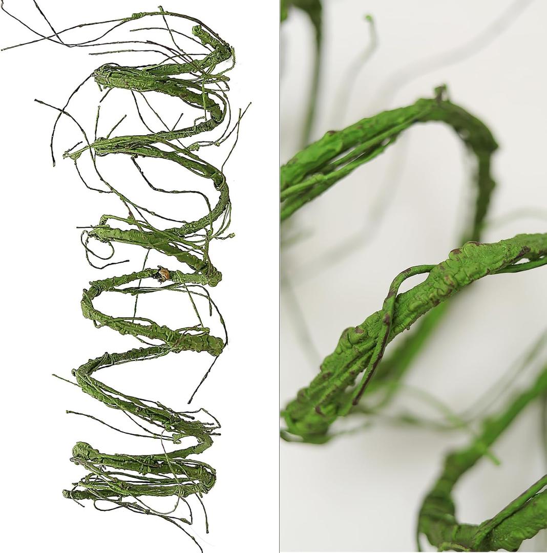 300cm/118inch Flexible Green Small Artificial Tree Branches Fake Tree Trunk Garland Rattan Wreath Cherry Blossom Grape Vines Floral for Wall Hanging Front Door Reptile Habitat Decoration