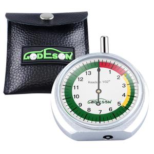 GODESON Tire Tread Depth Gauge,Dial Type Tire Depth Gauge in 32nds,Color-Coded and Easy Reading Tread Depth Gauge Professional for Motorcycle, Car,Truck and Bus, Silver Powder-Coated Zinc Alloy Casing (1 Pack)