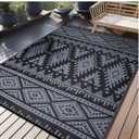OLANLY Outdoor Rug Waterproof 6x9 ft, Reversible Outdoor Plastic Straw Rug, Boho Patio Rug, Indoor Outdoor Carpet, RV Mat Outside for Patio, Camp, Picnic, Balcony, Deck, Backyard, Black & Grey