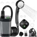 Portable Shower for Camping, [Long-Lasting] Spopal 6000mAh Rechargeable Camping Shower with Intelligent LED Display, 4 Spray Modes, IPX7 Waterproof Outdoor Camp Pump for Hiking, Travel, Car, Pet (Grey)