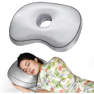 Gray Orthopedic Ear Piercing Pillow - Side Sleeper Support with 3.5" Ear Hole Relief, Hypoallergenic Pillow for Healing Piercings