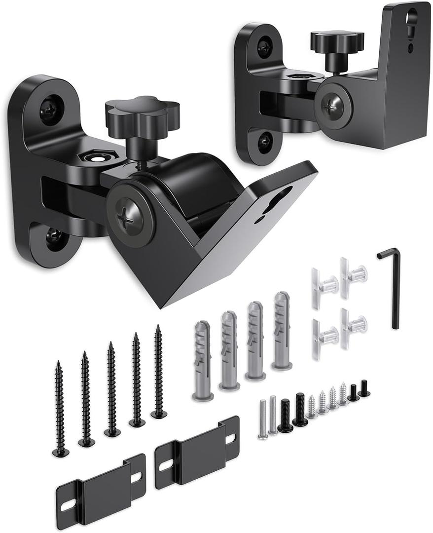 Rear Speaker Wall Mount, 2 Packs Universal Mounting Bracket for Small Bookshelf Speakers, Swivel & Tilt, Works with Klipsch, Lg, Polk, Sony & Others, fits Keyhole and Thread Hole, Hold up to 32 lbs