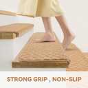 Bullnose Stair Treads Non Slip 9.5" x 32", 14 Pcs Carpet Stair Treads for Wooden Steps Indoor with Edge Protection, Reusable Peel and Stick TPU Backing Stair Runner Rugs - Lattice Pattern Beige